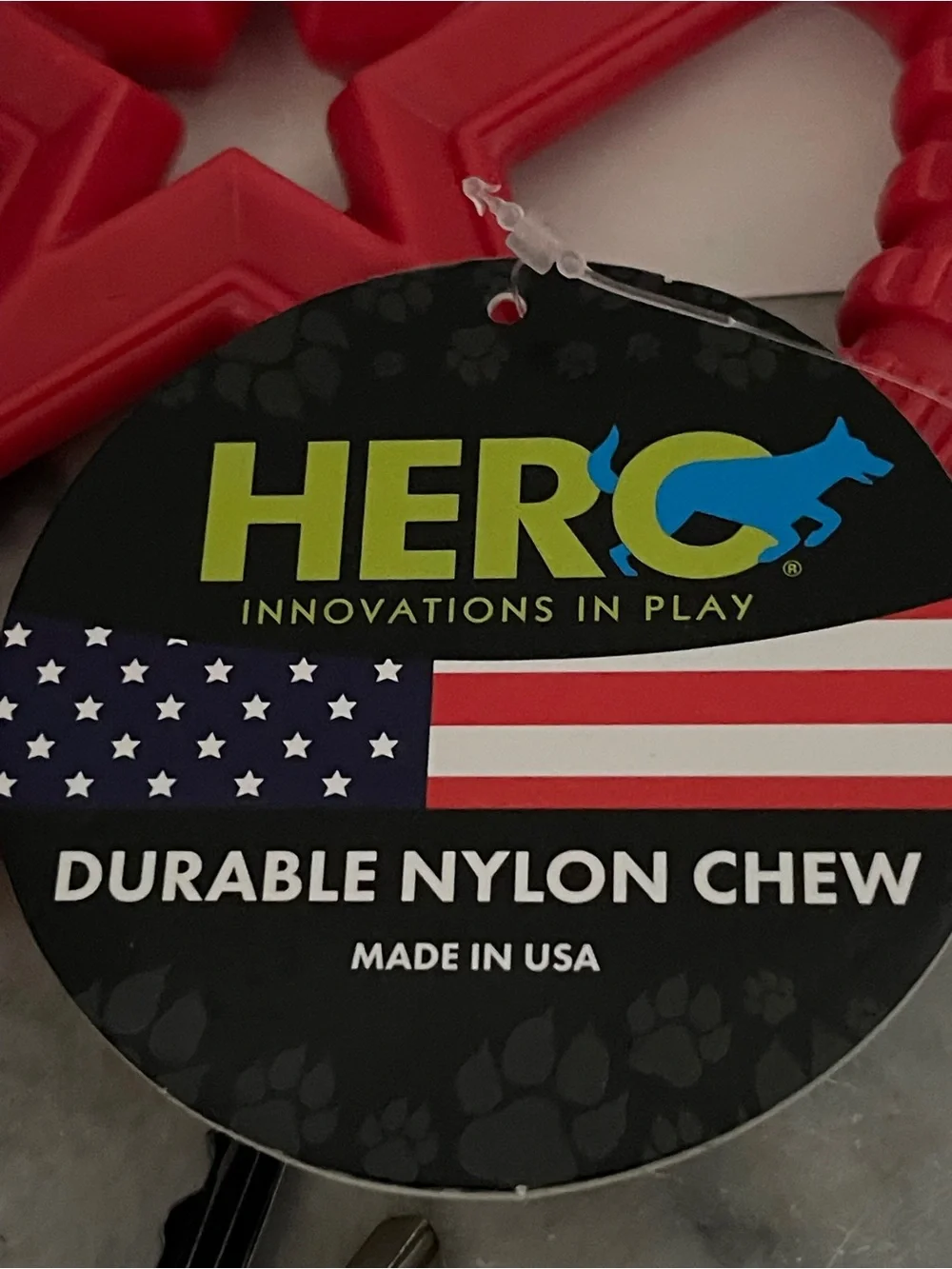 HERO 2 Dogs Durable Nylon Chew Ring Toy  - Red and Blue 6” ea